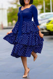 Sweet Celebrities Print Polka Dot Split Joint Flounce Square Collar Cake Skirt Dresses