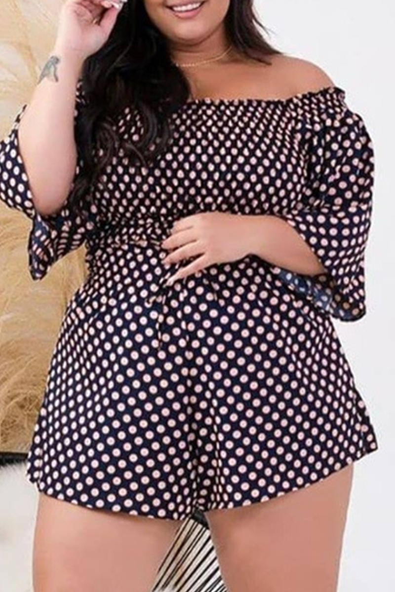 Casual Dot Split Joint Off the Shoulder Plus Size Two Pieces