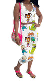 Fashion Casual adult Patchwork Print Character Two Piece Suits pencil Sleeveless Two Pieces