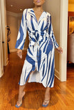 Fashion Striped Print Frenulum Fold Dresses