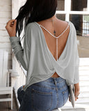 Beaded Strap Backless Twisted Top