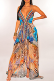 Bohemian Print Split Joint Spaghetti Strap Irregular Dress Dresses
