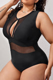 Fashion Sexy Patchwork Solid Hollowed Out Backless O Neck Plus Size Swimwear