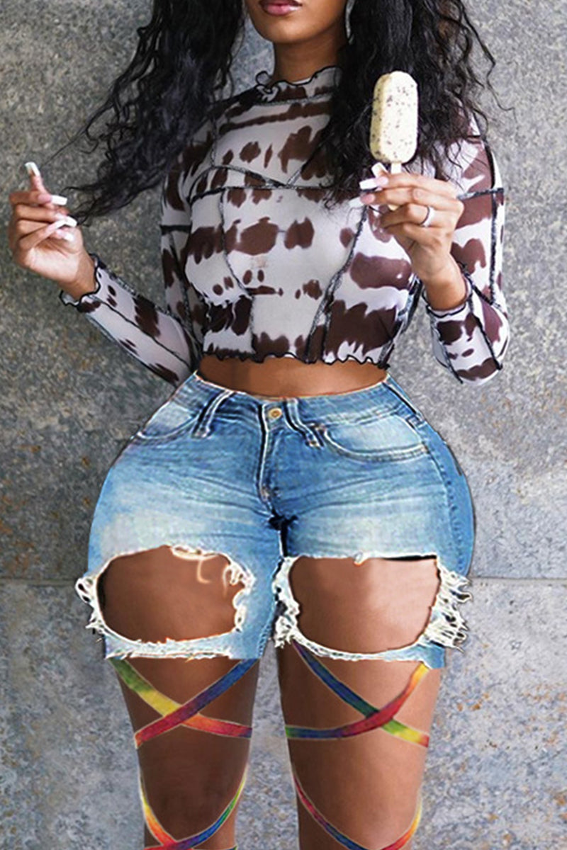 Sexy Casual Solid Ripped High Waist Regular Jeans