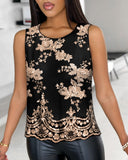Sequin Floral Pattern Tank Top