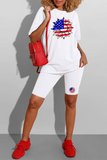 Casual Print American Flag Split Joint O Neck Short Sleeve Two Pieces