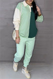 Fashion Casual Patchwork Basic Turndown Collar Long Sleeve Two Pieces