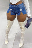 Fashion Casual The stars Slit High Waist Skinny Denim Shorts