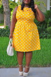 Fashion Casual Plus Size Dot Print With Bow O Neck Sleeveless Dress