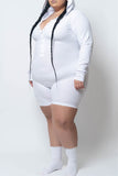 Casual Living Solid Split Joint Hooded Collar Plus Size Romper