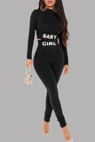 Casual Sportswear Letter Print Basic Half A Turtleneck Long Sleeve Two Pieces