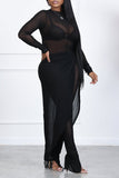 Fashion Sexy Solid Mesh O Neck Regular Jumpsuits