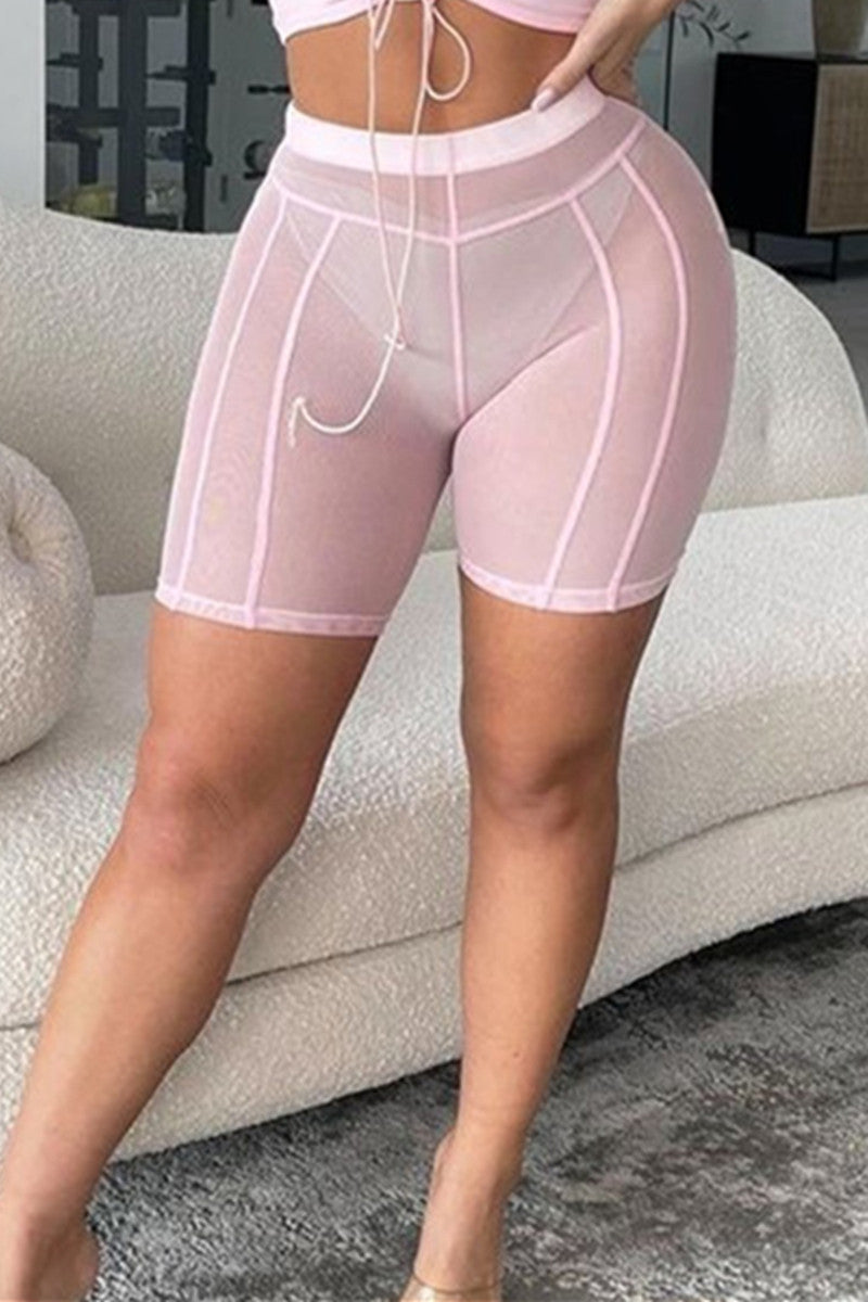 Fashion Sexy Solid See-through Skinny High Waist Shorts