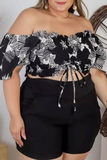 Sexy Print Split Joint Off the Shoulder Plus Size Two Pieces
