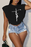 Casual Street Print Bandage Hollowed Out Split Joint O Neck T-Shirts