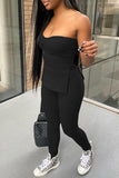 Sexy Casual Solid Backless Slit Strapless Sleeveless Two Pieces