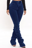 Fashion Casual Solid Fold High Waist Regular Denim Jeans