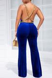 Sexy Solid Split Joint Chains Backless Spaghetti Strap Straight Jumpsuits