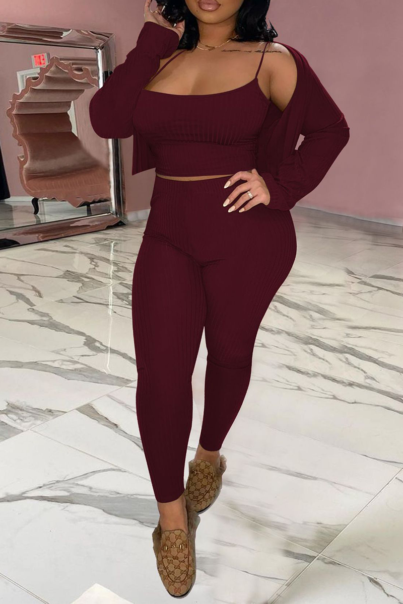 Sexy Casual Solid Split Joint Spaghetti Strap Long Sleeve Three Pieces