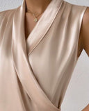 Satin Ruched Overlap Tank Top