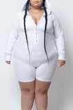 Casual Living Solid Split Joint Hooded Collar Plus Size Romper