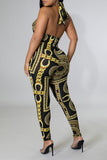 Fashion Sexy Not Positioning Printed Strap Design Halter Skinny Jumpsuits