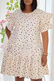 Fashion Casual Dot Print Split Joint O Neck Short Sleeve Dress Dresses
