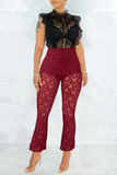 Sexy Solid Lace Boot Cut High Waist Speaker Solid Color Bottoms