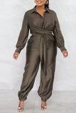 Casual Daily Solid Knotted Shirt Collar Jumpsuits