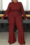 Fashion Casual Solid Sequined O Neck Plus Size Jumpsuits