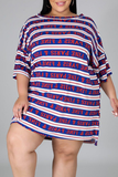 Casual Striped Split Joint One Shoulder Straight Plus Size Dresses