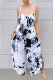 Casual Tie Dye Patchwork Spaghetti Strap Plus Size Jumpsuits