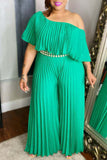 Casual Solid Split Joint Fold Off the Shoulder Plus Size Jumpsuits