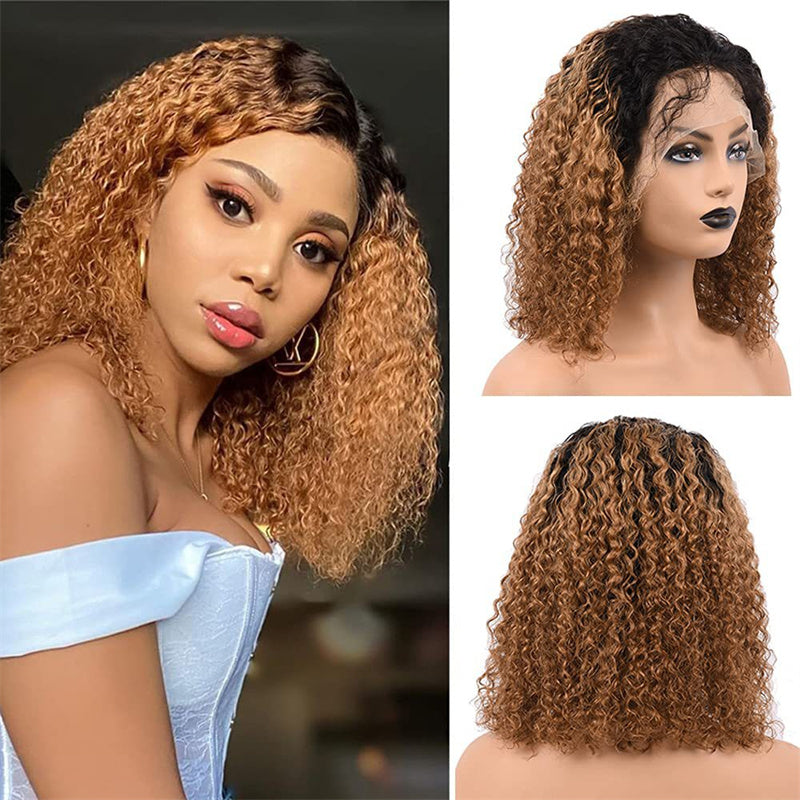 Fashion Casual Blonde Curly Human Hair Lace Front Wigs