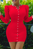 Fashion Casual Solid Split Joint V Neck Long Sleeve Dresses