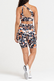 Sexy Print Split Joint One Shoulder Sleeveless Two Pieces