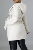 Fashion Casual Solid Cardigan With Belt Turndown Collar Outerwear