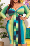 Sexy Print Hollowed Out Off the Shoulder Pencil Skirt Plus Size Dresses
