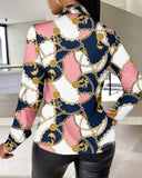 Colorblock Chain Print Buttoned Top