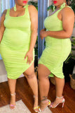 Fashion Sexy Plus Size Solid Fold U Neck Vest Dress