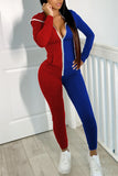 Casual Solid Split Joint  Contrast Zipper Hooded Collar Skinny Jumpsuits