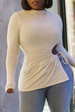 Fashion Casual Solid Bandage Hollowed Out Turtleneck Tops