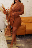 Fashion Casual Solid Basic Turndown Collar Long Sleeve Suit Dresses