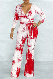 Casual Print Solid Tie Dye Bandage Split Joint V Neck Straight Jumpsuits