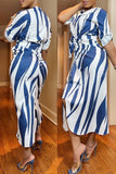 Fashion Striped Print Frenulum Fold Dresses