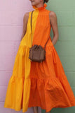 Fashion Casual Solid Patchwork Contrast Mandarin Collar Sleeveless Dress