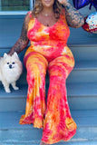 Sexy Casual Tie Dye Printing V Neck Plus Size Two Pieces