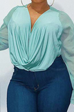 Casual Solid Mesh O Neck Plus Size Tops
