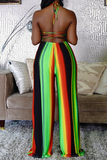 Sexy Striped Split Joint Halter Loose Jumpsuits