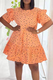 Fashion Casual Dot Print Split Joint O Neck Short Sleeve Dress Dresses